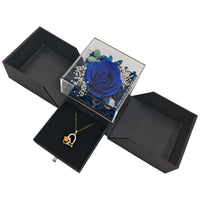 Coffret Cadeau Rose Éternelle avec Collier Cœur et Tiroir à Bijoux
