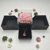 Coffret Cadeau Rose Éternelle avec Collier Cœur et Tiroir à Bijoux