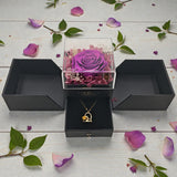 Coffret Cadeau Rose Éternelle avec Collier Cœur et Tiroir à Bijoux